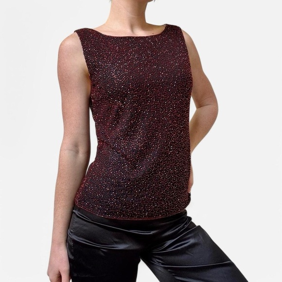 Sean collection Vintage red beaded sparkly boat neck top - Picture 1 of 8